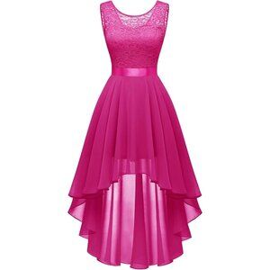 BeryLove Women Rose Chiffon Scoop Neck Sleeveless Lace Cocktail Dresses